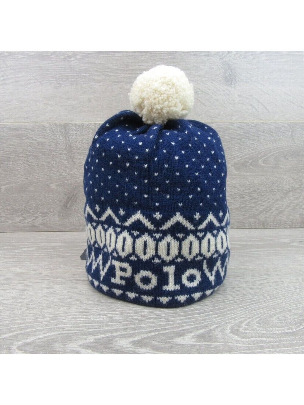 Polo Ralph Lauren Pom Pom Beanie Cap One Size Navy White NEW - Picture 5 of 12